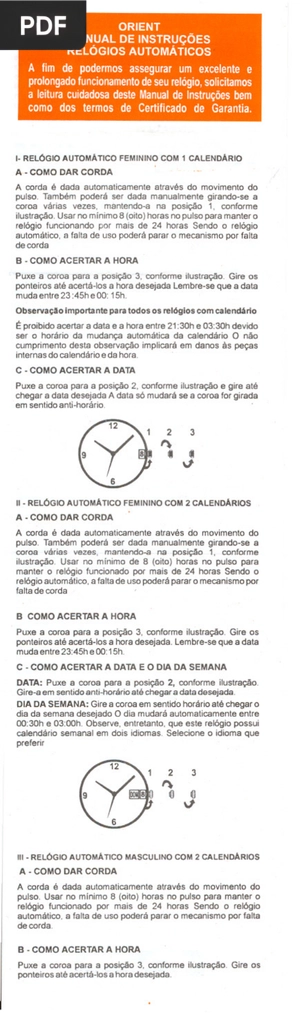 Manual de instruções para relógio automático (Artigo)