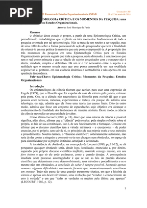 A epistemologia crítica e os momentos da pesquisa: uma proposição para os Estudos Organizacionais