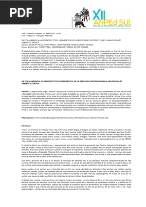 Da ética abiental ao princípio ético: Hermenêutica de um percurso histórico rumo a uma educaçao ambiental crítica (Artigo)