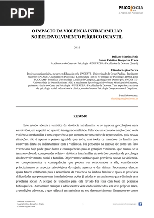 O impacto da violência intrafamiliar no desenvolvimento psíquico infantil
