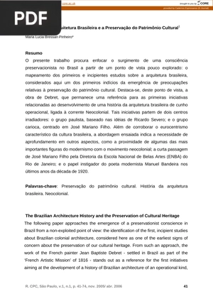 A História da Arquitetura Brasileira e a Preservação do Patrimônio