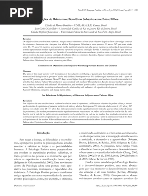 As Relações de Otimismo e Bem-Estar Subjetivo entre Pais e Filhos (Artigo)