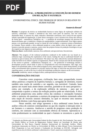 Ética ambiental: a problemática concepção do homem em relação à natureza (Artigo)