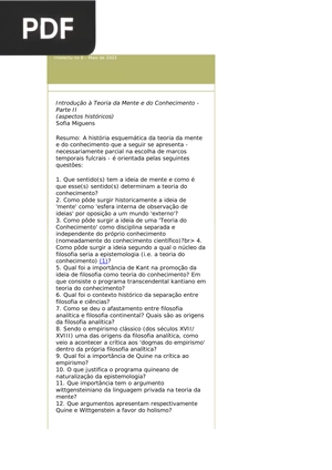 Introdução à Teoria da Mente e do Conhecimento - Parte II