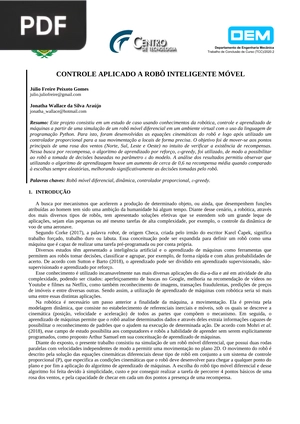 Controle aplicado a robo intelifente móvel