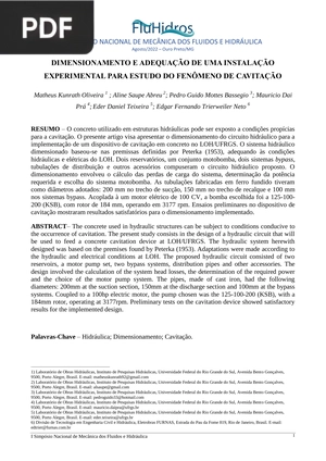 Dimensionamento e adequação de uma instalação experimental para estudo do fenômeno de caitação