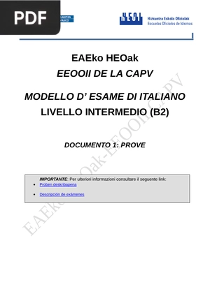 Modello d' esame di italiano. Livello intermedio (B2)