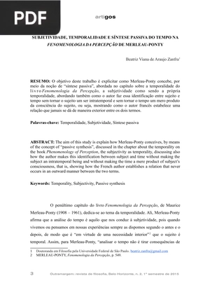 Subjetividade, temporalidade e síntese passiva do tempo na fenomenologia de percepção de Merleau-Ponty