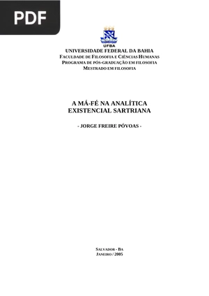 A má-fé na analítica existencial satriana