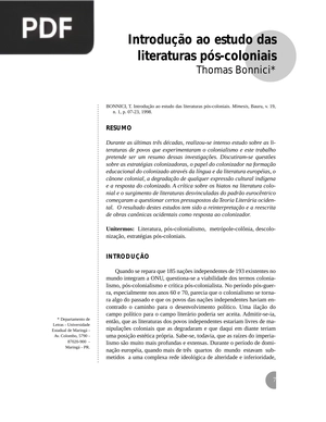 Introdução ao estudo das literaturas pós-coloniais