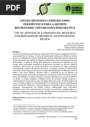 Uso da apitoxina como recurso terapêutico para a artrite reumatoide