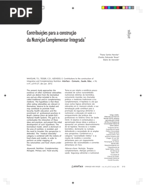 Contribuições para a construção da Nutrição Complementar Integrada