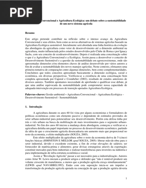 Agricultura Convencional e Agricultura Ecológica: um debate sobre a sustentabilidade de um novo sistema agrícola