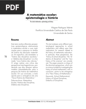 A matemática escolar: epistemologia e história