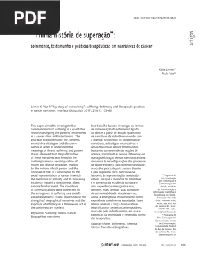“Minha história de superação”: sofrimento, testemunho e práticas terapêuticas em narrativas de câncer