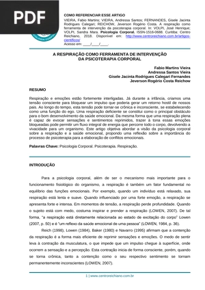 A respiração como ferrramenta de intervenção da psicoterapia corporal