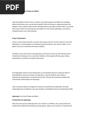 Apiterapia: Cura Com Picadas de Abelha (Artigo)