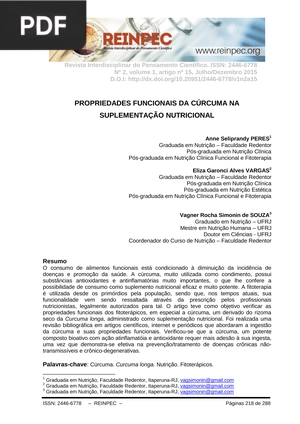 Propiedades funcionais da cúrcuma na suplementação nutricional
