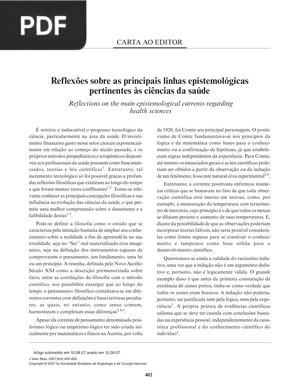 Reflexões sobre as principais linhas epistemológicas pertinentes às ciências da saúde (Artigo)