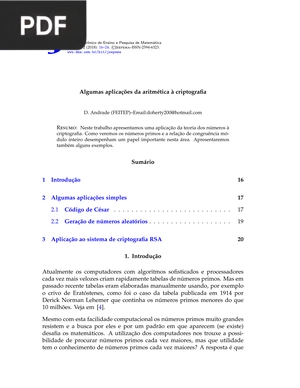 Algumas aplicações da aritmética à criptografia (Artigo)