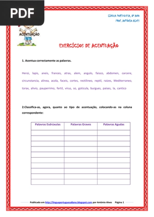 Excercícios de Acentuação
