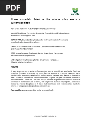 Novos materiais têxteis – Um estudo sobre moda e sustentabilidade
