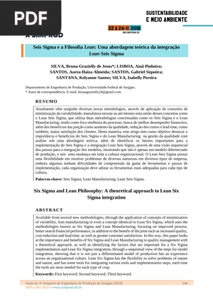 Seis Sigma e a Filosofia Lean: Uma abordagem teórica da integração Lean Seis Sigma
