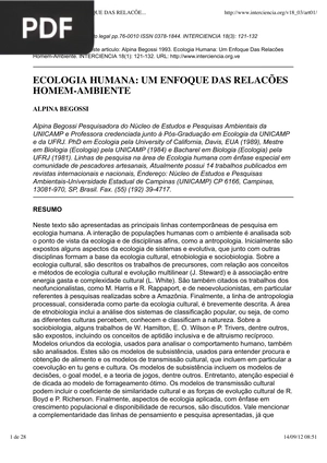 Ecologia humana: um enfoque das relacões homem-ambiente