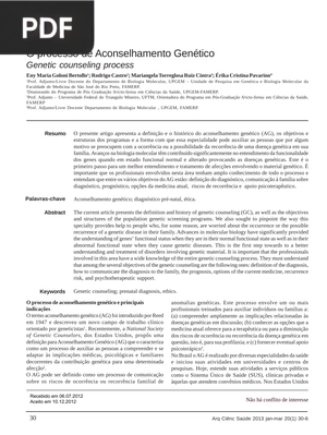 O processo de Aconselhamento Genético (Artigo)