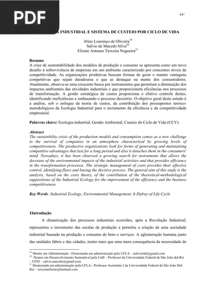 Ecologia industrial e sistema de custeio por ciclo de vida