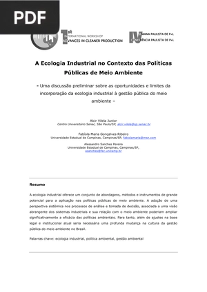 A Ecologia Industrial no Contexto das Políticas Públicas de Meio Ambiente (Artigo)