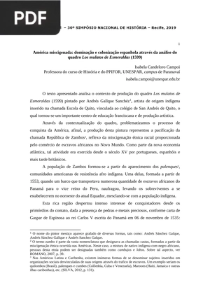 América miscigenada: dominação e colonização espanhola através da análise do quadro Los mulatos de Esmeraldas