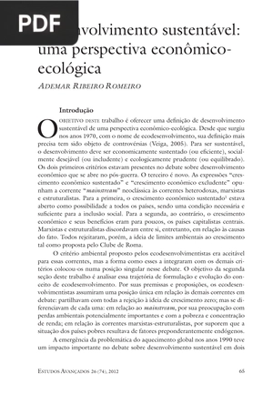 Desenvolvimento sustentável: uma perspectiva econômicoecológica
