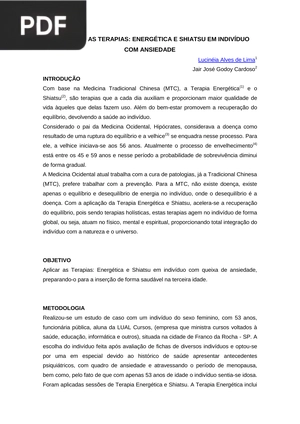 Aplicando As Terapias - Energética E Shiatsu em Indivíduo com Ansiedade