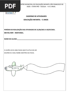 Caderno De Atividades -  Educação Infantil – 5 Anos