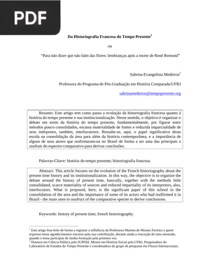 Da Historiografia Francesa do Tempo Presente