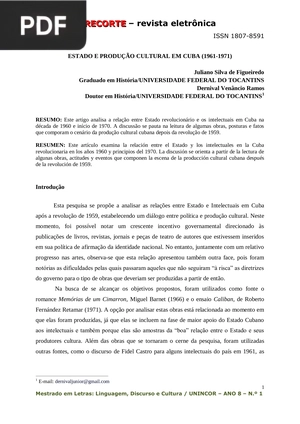 Estado E Produção Cultural Em Cuba (1961-1971)