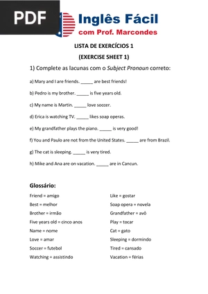 Inglês Fácil - Exercicíos Basico