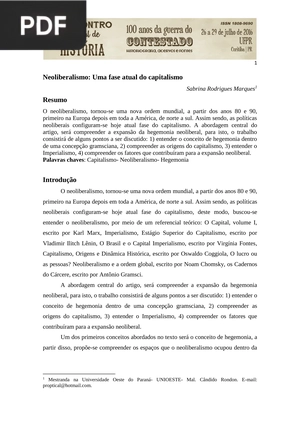 Neoliberalismo - Uma fase atual do capitalismo