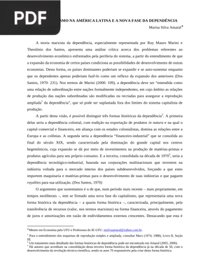 Neoliberalismo na América Latina e A Nova Fase da Dependência