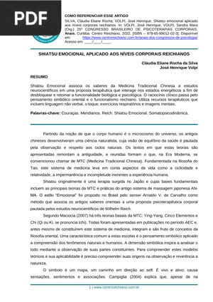 Shiatsu Emocional Aplicado Aos Níveis Corporais Reichianos