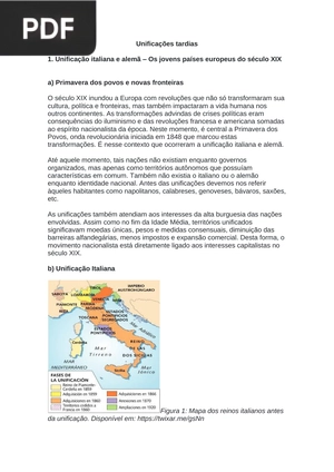 Unificações tardias  - Unificação italiana e alemã